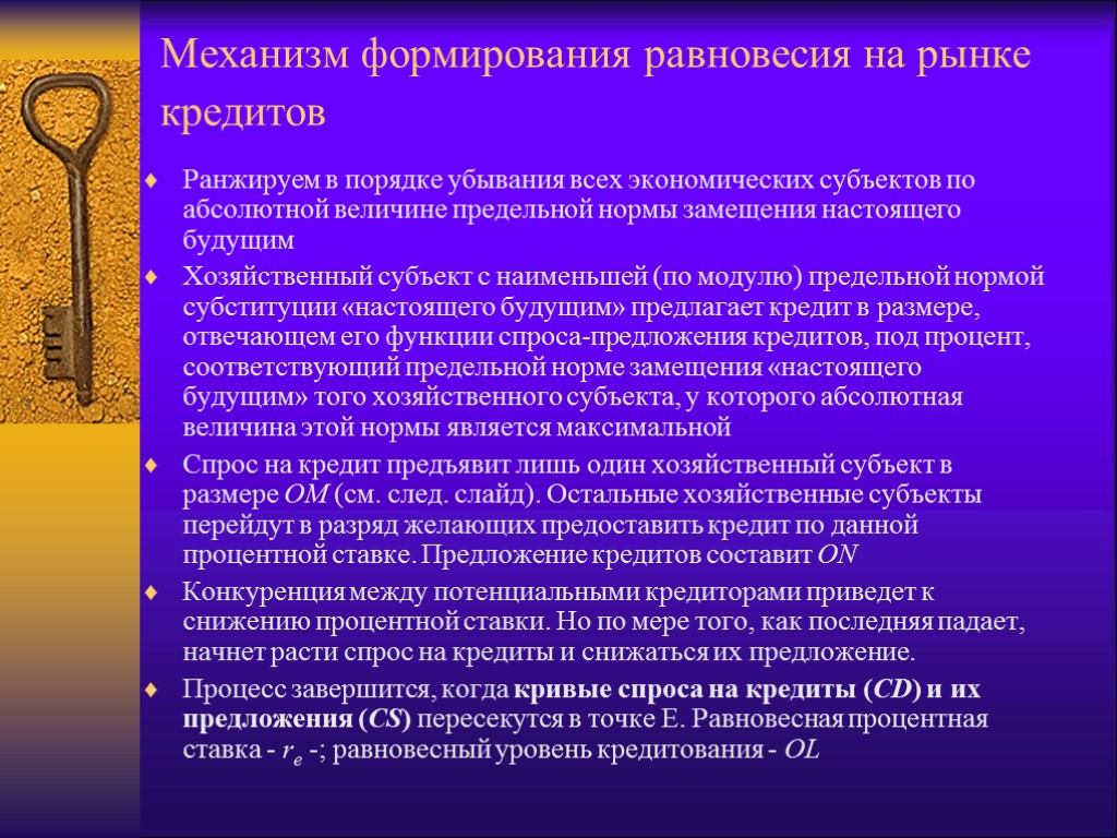 Механизм формирования равновесия на рынке кредитов Ранжируем в порядке убывания всех экономических субъектов по